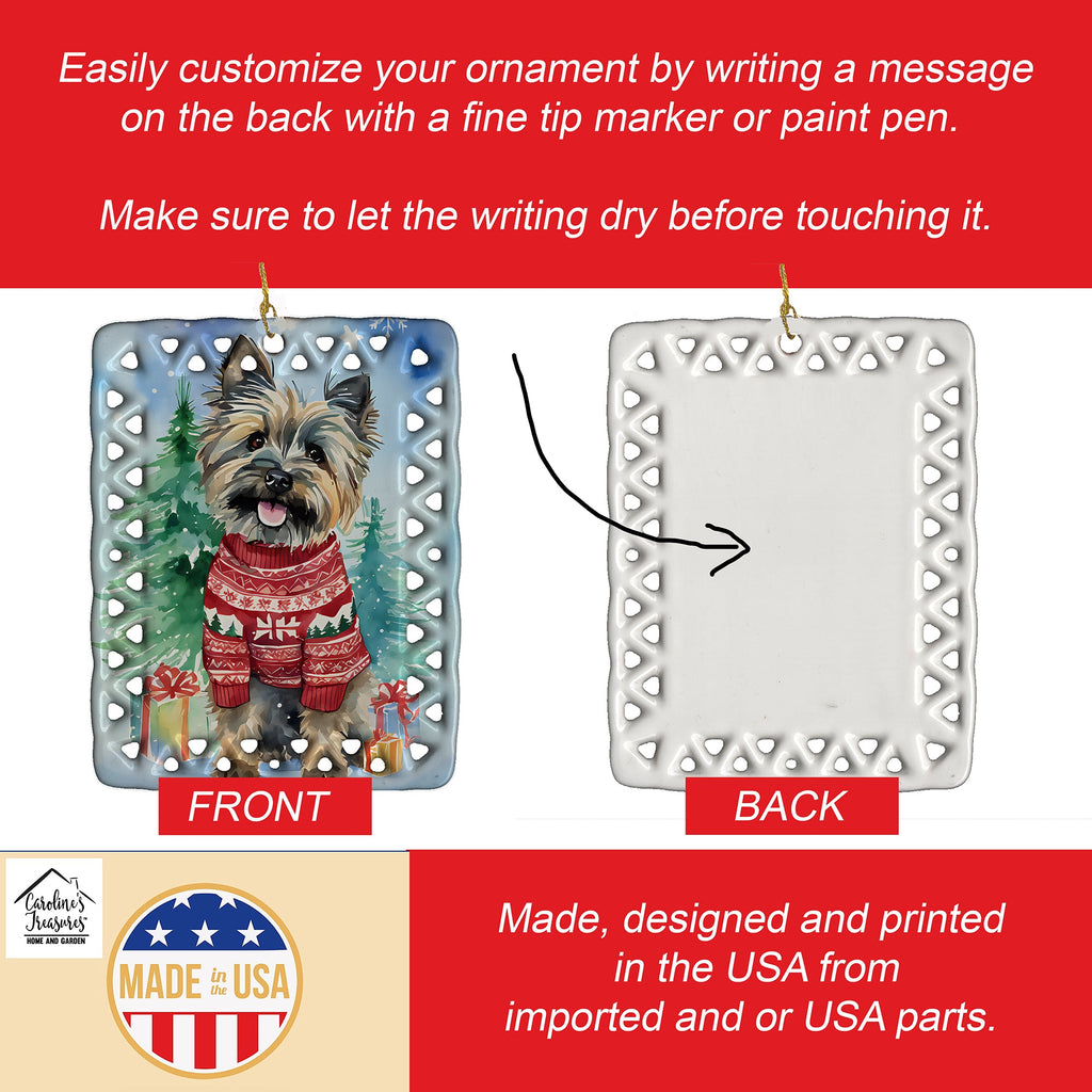 Cairn Terrier Christmas Porcelain Ornament Christmas Tree Hanging Decorations for Home Christmas Holiday, Rectangle, Gift, Multicolor