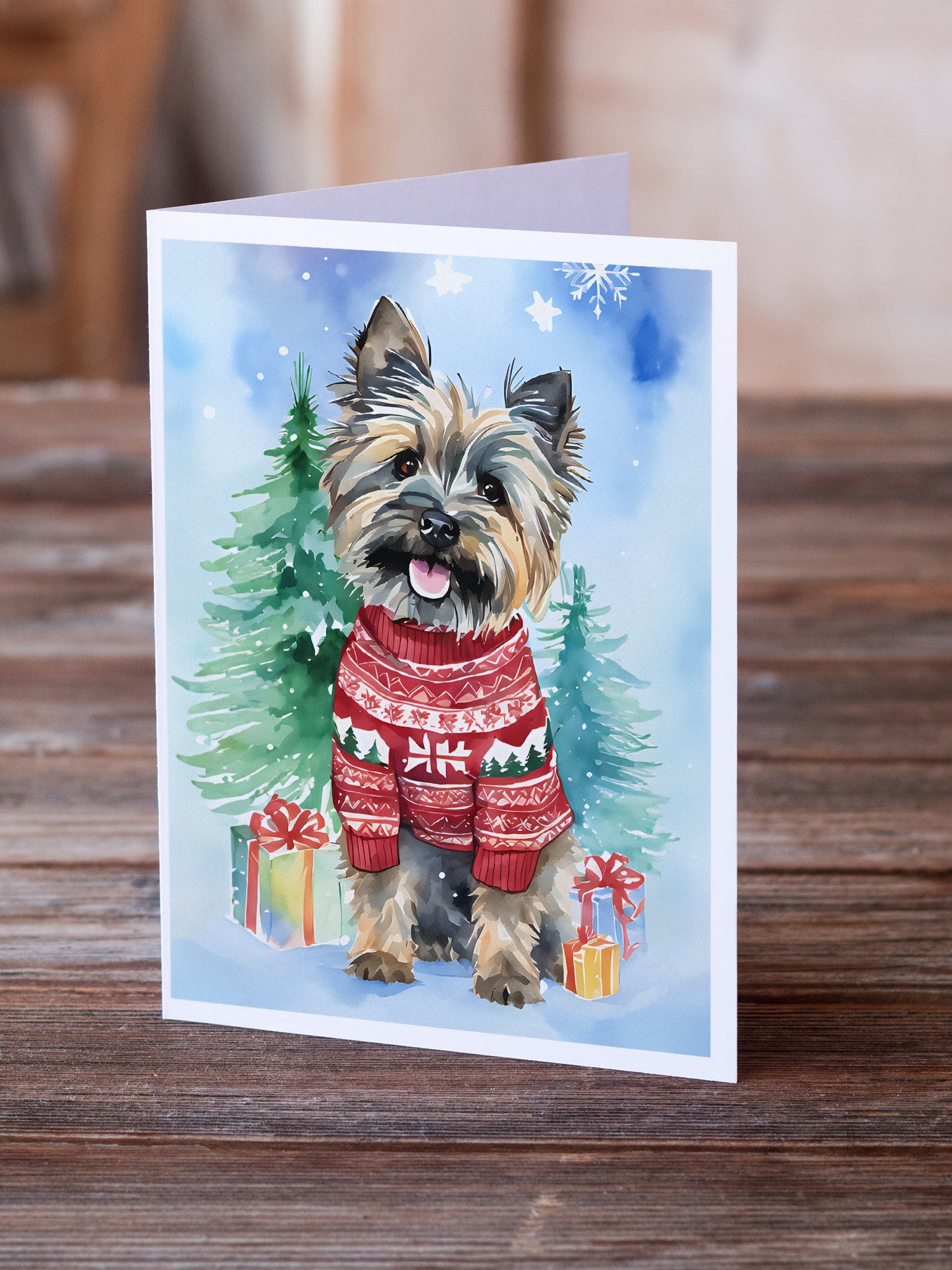 Cairn Terrier Christmas Greeting Cards Pack of 8 Blank Cards with Envelopes Whimsical A7 Size 5x7