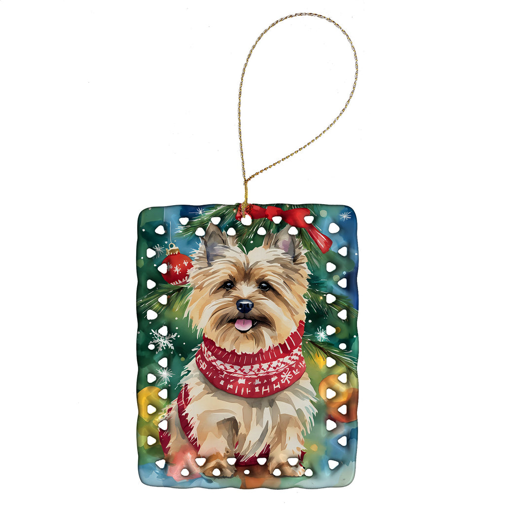 Cairn Terrier Christmas Porcelain Ornament Christmas Tree Hanging Decorations for Home Christmas Holiday, Rectangle, Gift, Multicolor