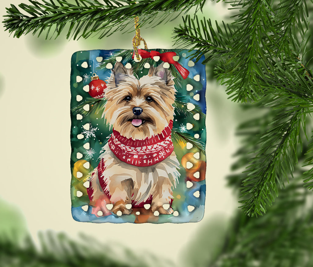 Cairn Terrier Christmas Porcelain Ornament Christmas Tree Hanging Decorations for Home Christmas Holiday, Rectangle, Gift, Multicolor