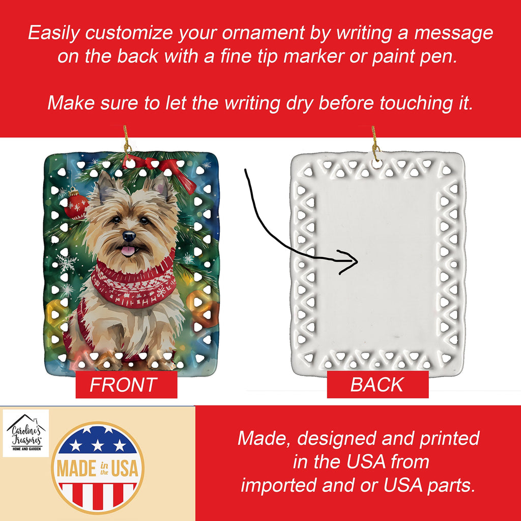 Cairn Terrier Christmas Porcelain Ornament Christmas Tree Hanging Decorations for Home Christmas Holiday, Rectangle, Gift, Multicolor