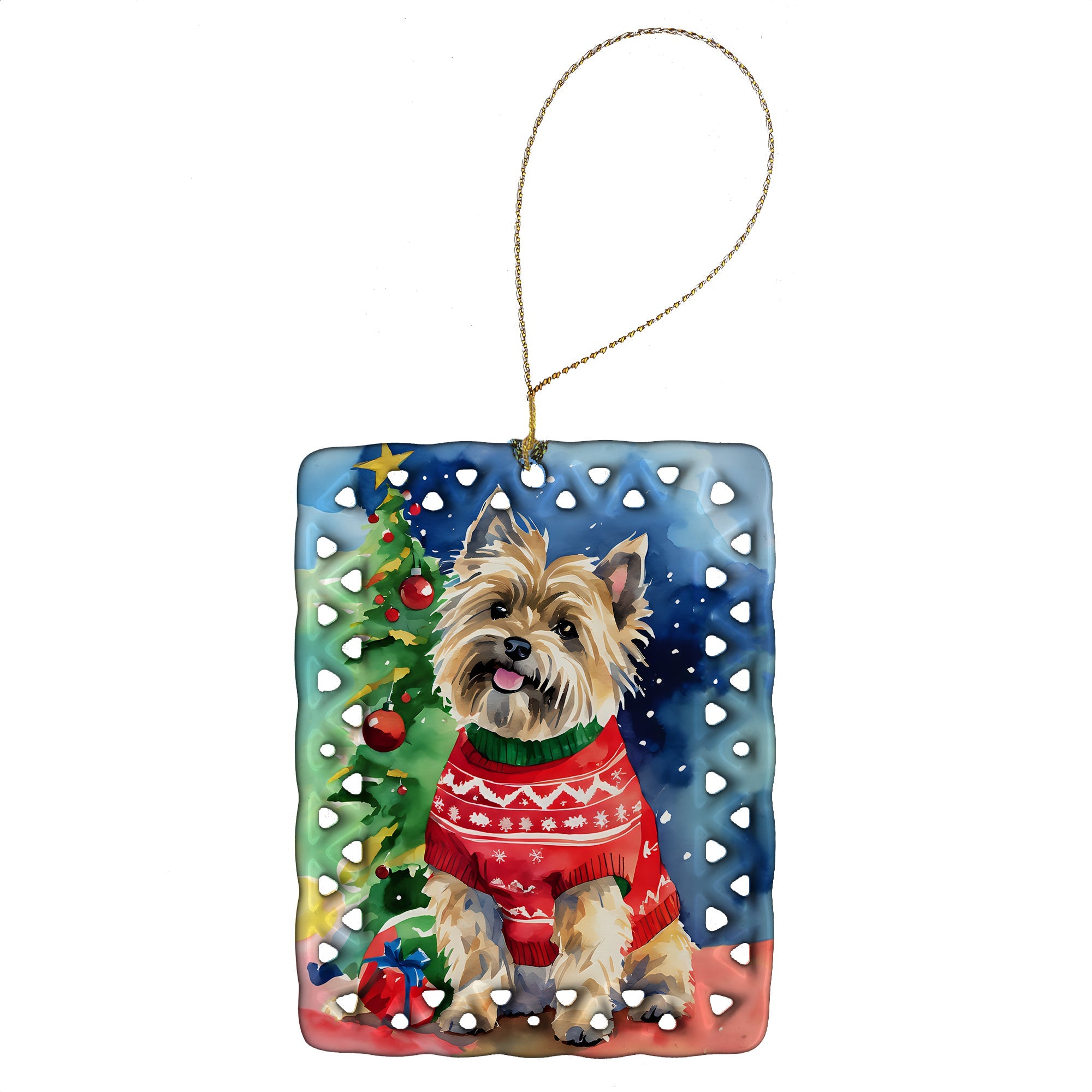 Cairn Terrier Christmas Porcelain Ornament Christmas Tree Hanging Decorations for Home Christmas Holiday, Rectangle, Gift, Multicolor