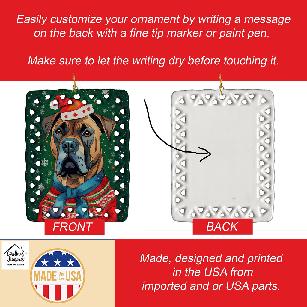 Cane Corso Christmas Porcelain Ornament Christmas Tree Hanging Decorations for Home Christmas Holiday, Rectangle, Gift, Multicolor