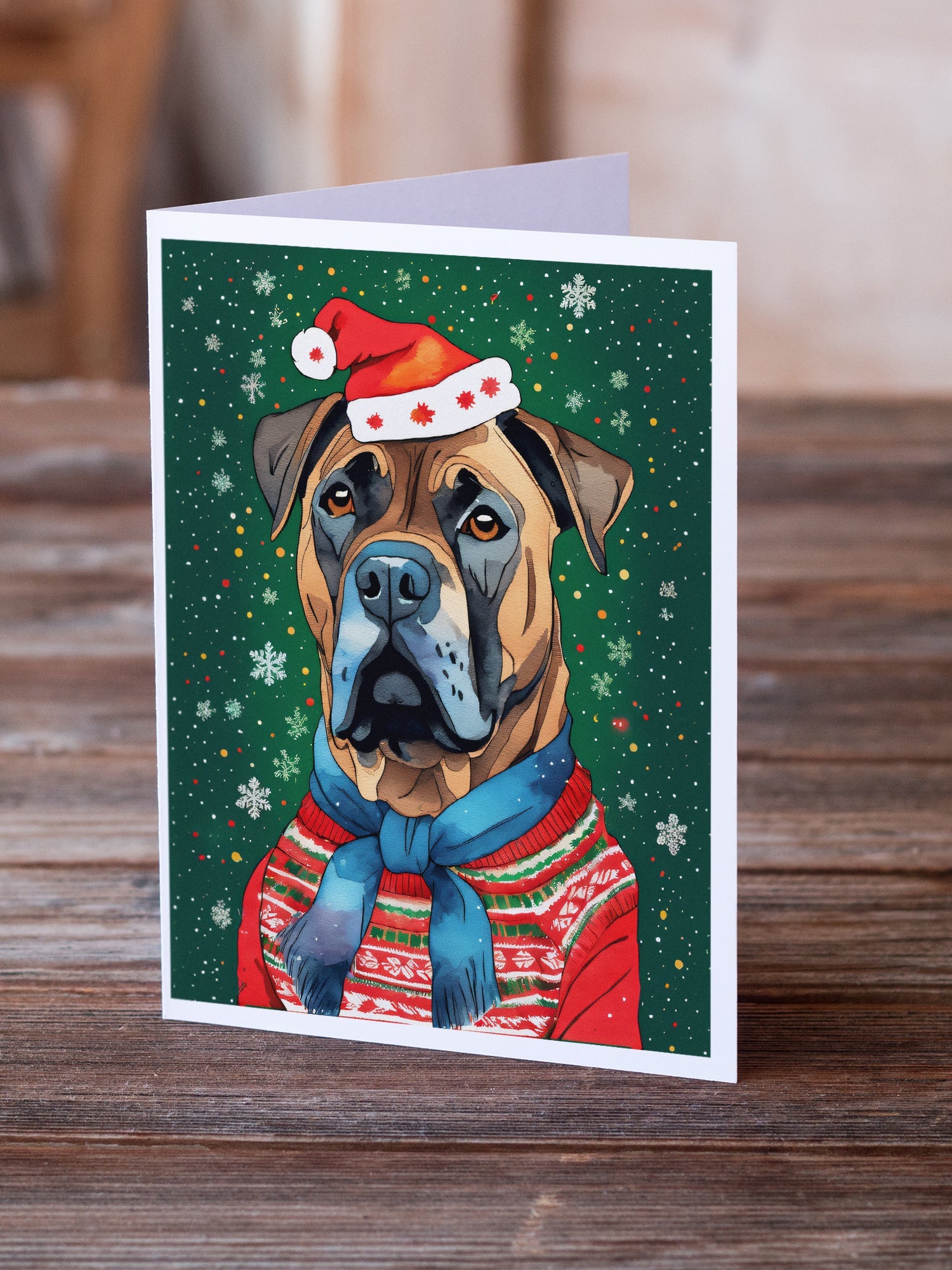 Cane Corso Christmas Greeting Cards Pack of 8 Blank Cards with Envelopes Whimsical A7 Size 5x7