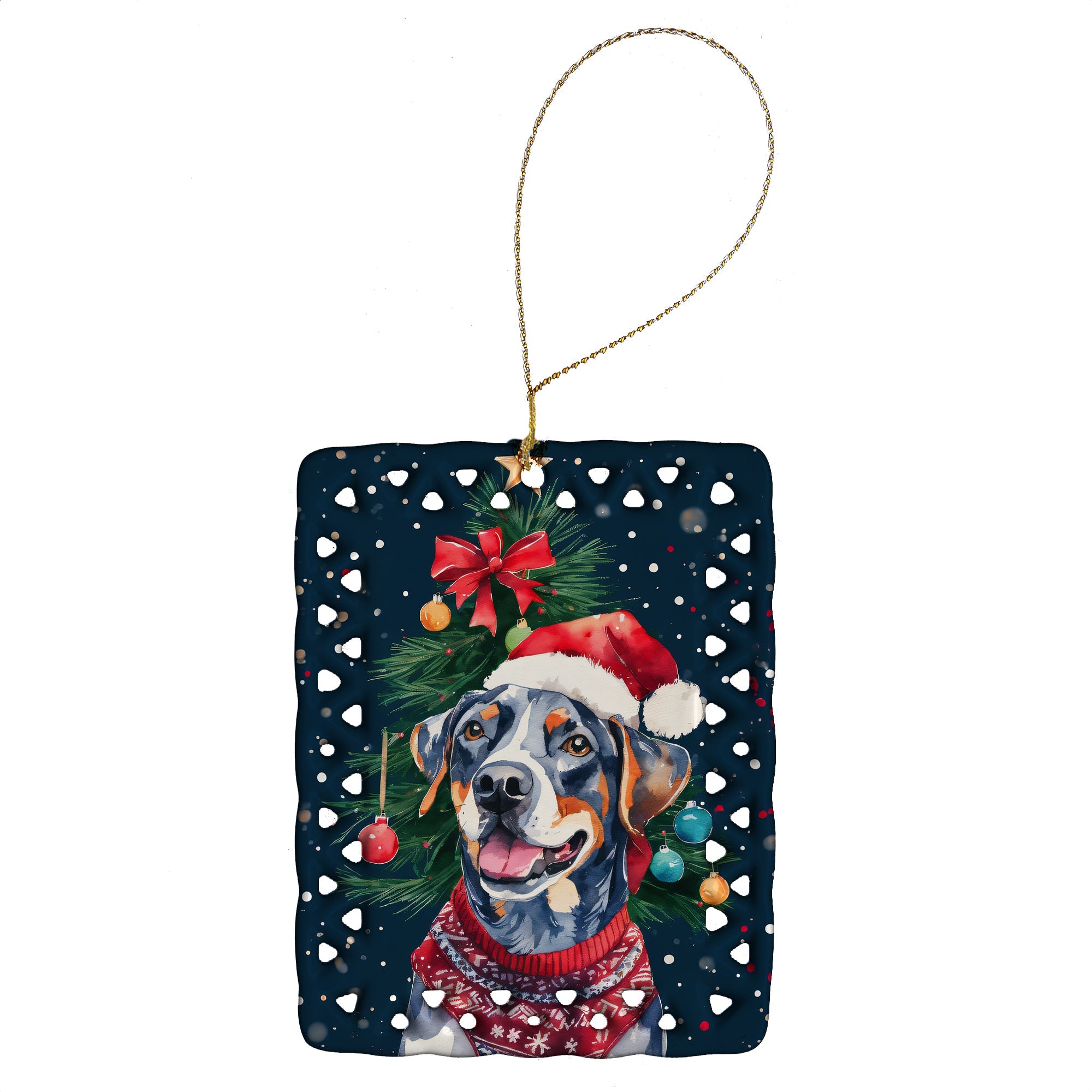 Catahoula Christmas Porcelain Ornament Christmas Tree Hanging Decorations for Home Christmas Holiday, Rectangle, Gift, Multicolor