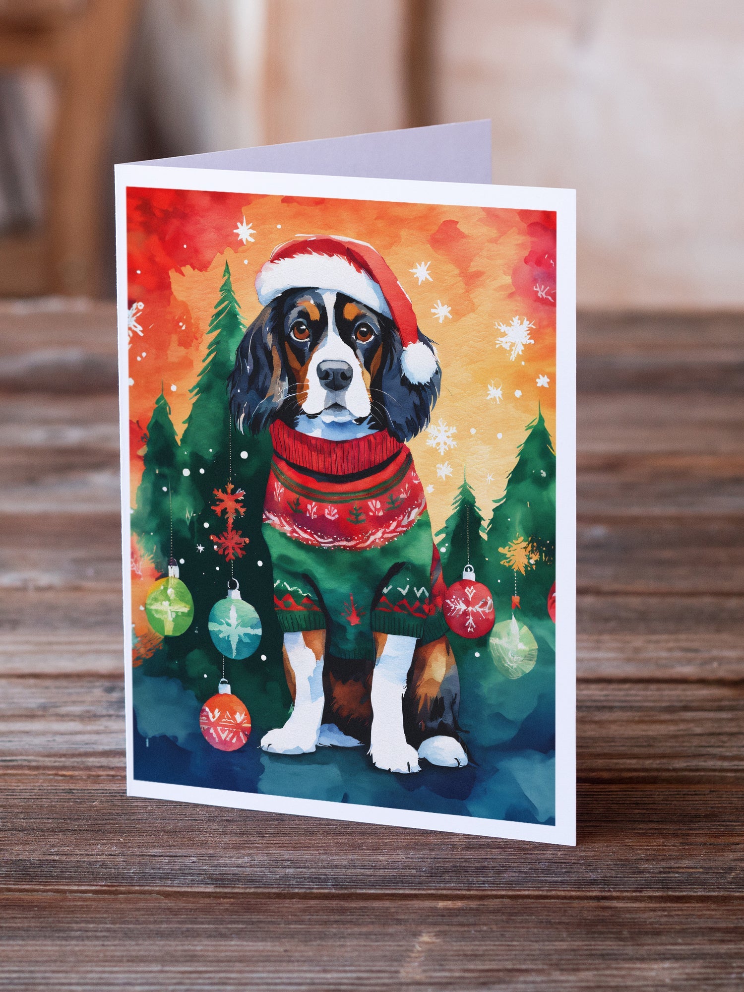 Cavalier Spaniel Christmas Greeting Cards Pack of 8 Blank Cards with Envelopes Whimsical A7 Size 5x7