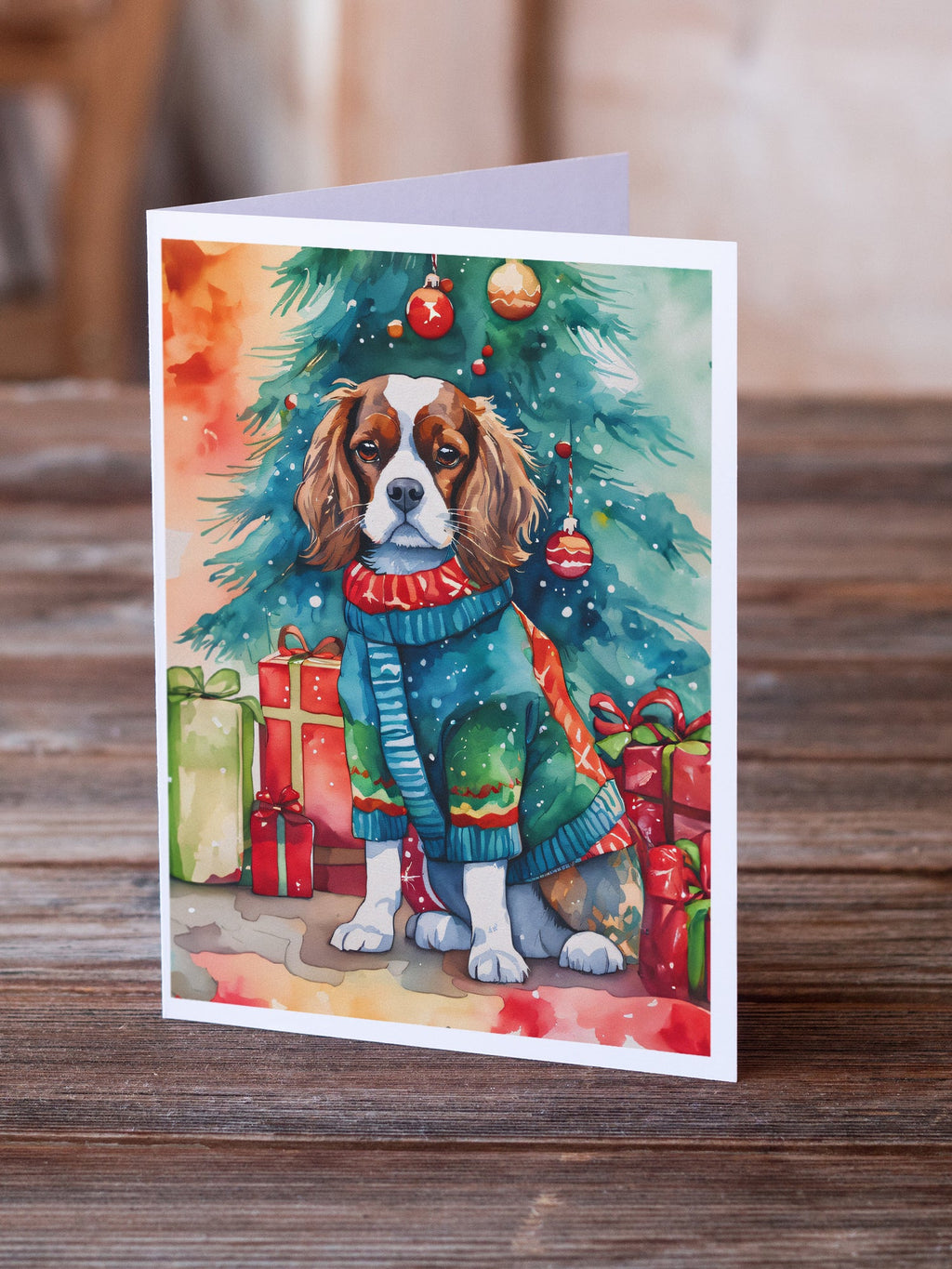 Cavalier Spaniel Christmas Greeting Cards Pack of 8 Blank Cards with Envelopes Whimsical A7 Size 5x7