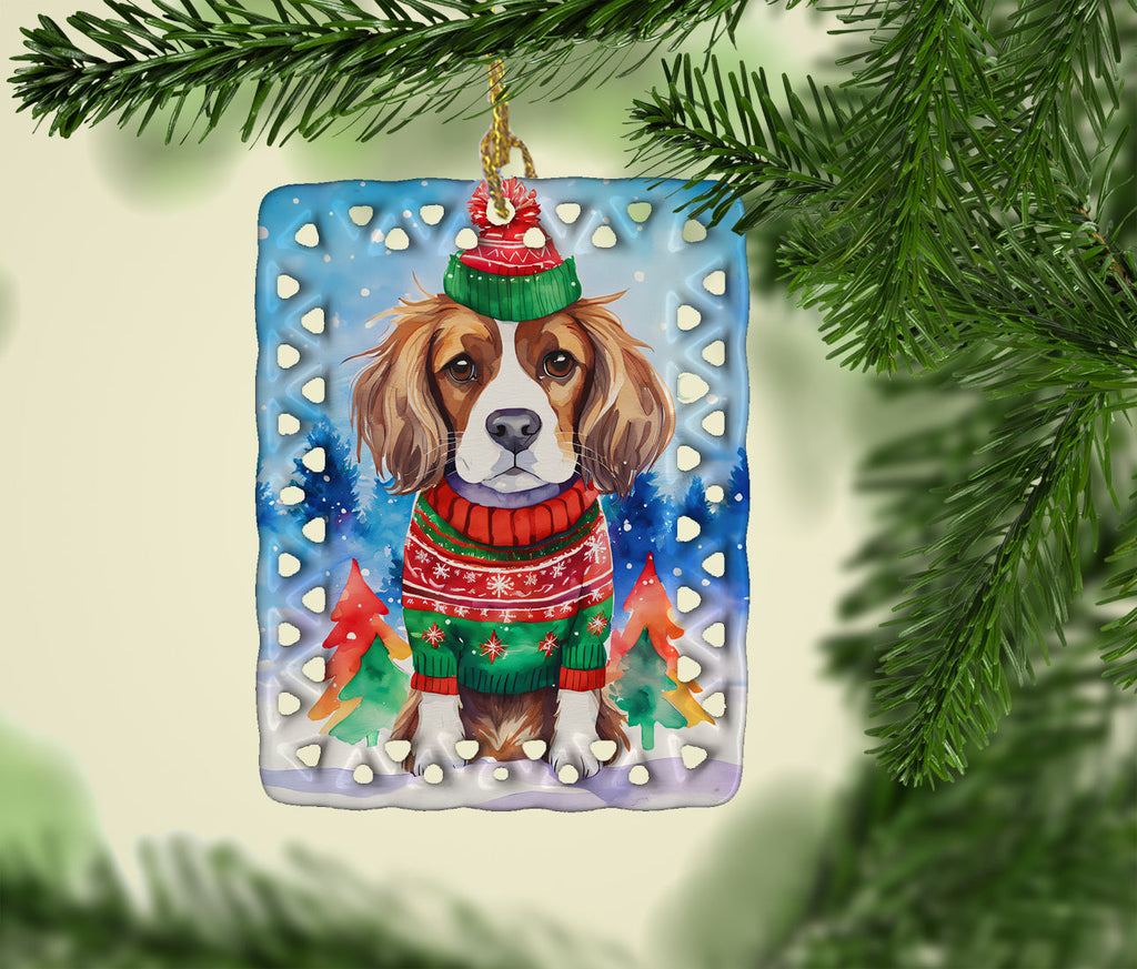 Cavalier Spaniel Christmas Porcelain Ornament Christmas Tree Hanging Decorations for Home Christmas Holiday, Rectangle, Gift, Multicolor