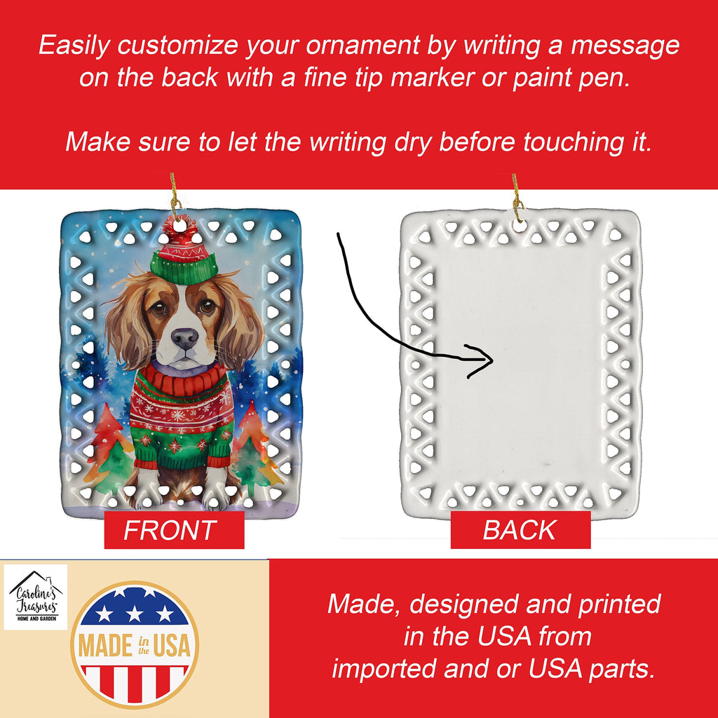 Cavalier Spaniel Christmas Porcelain Ornament Christmas Tree Hanging Decorations for Home Christmas Holiday, Rectangle, Gift, Multicolor