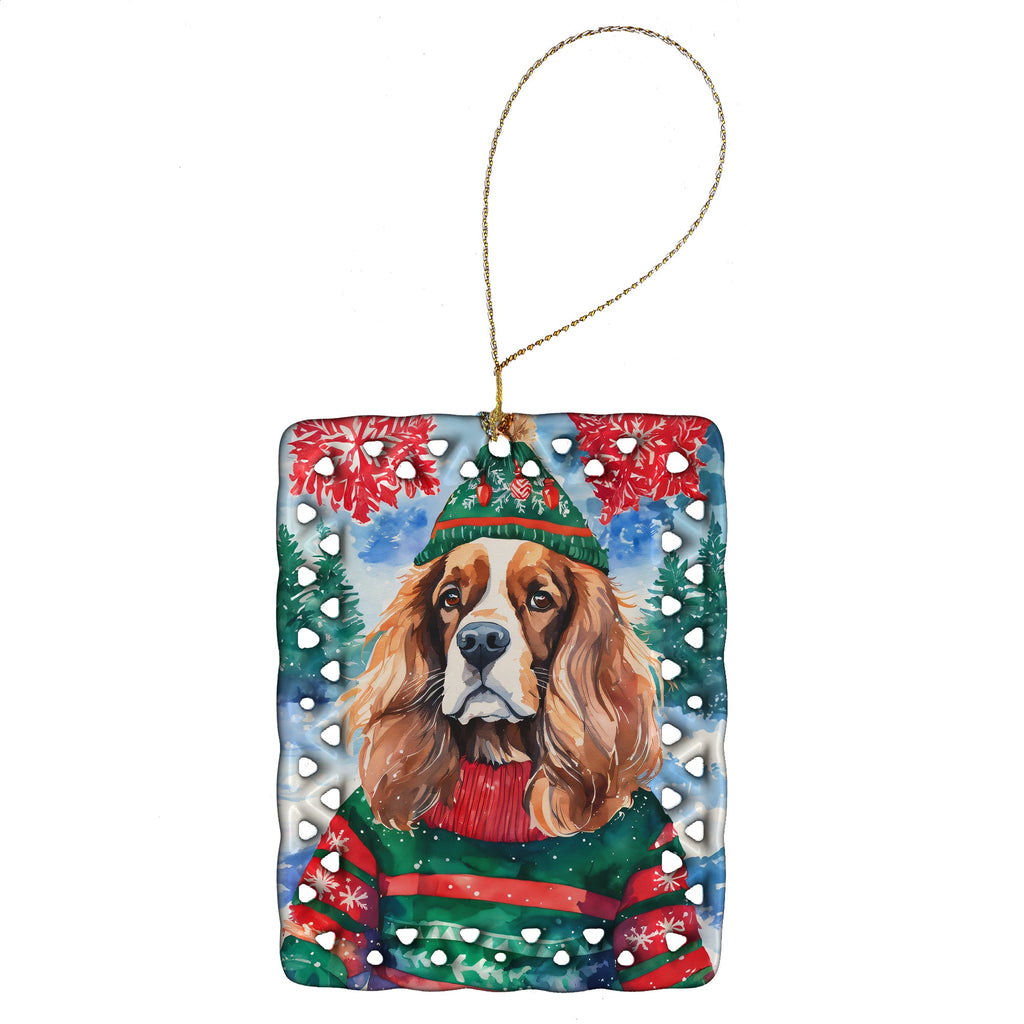 Cavalier Spaniel Christmas Porcelain Ornament Christmas Tree Hanging Decorations for Home Christmas Holiday, Rectangle, Gift, Multicolor