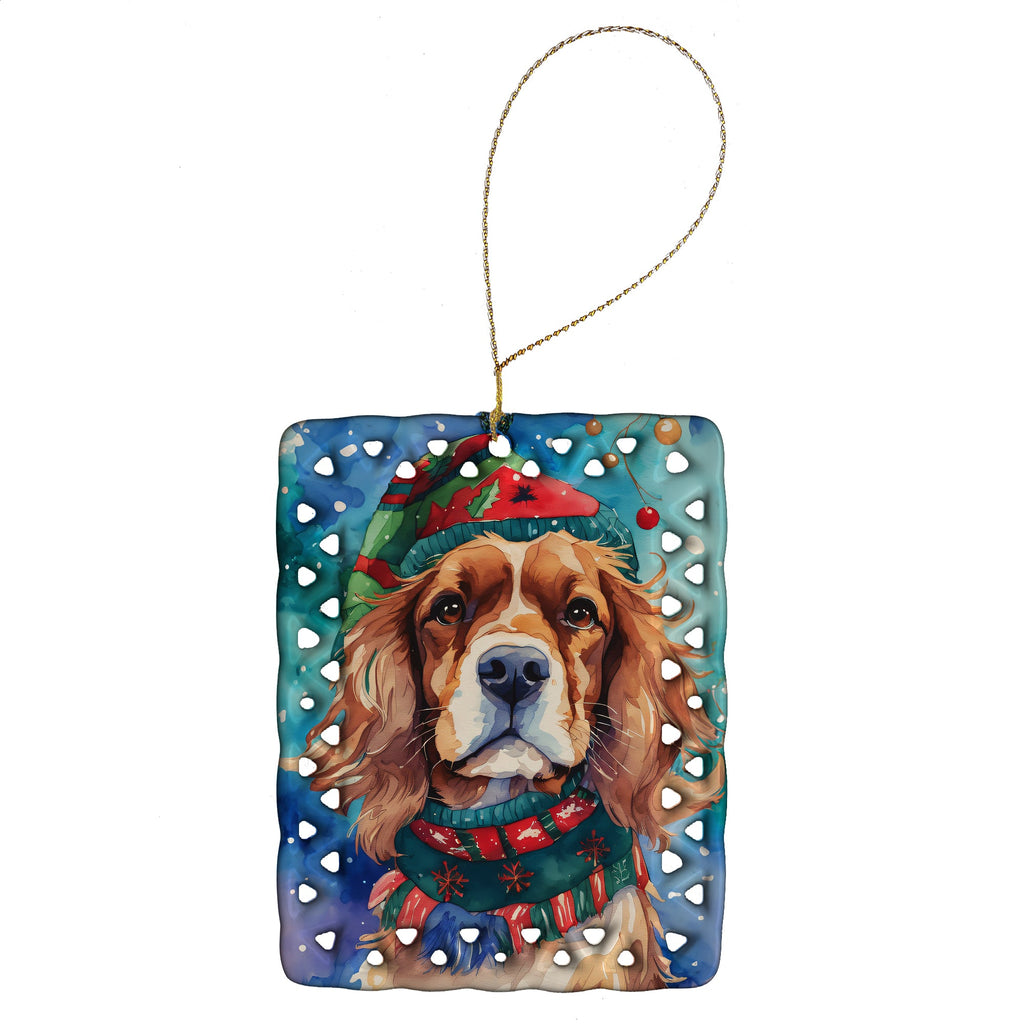 Cavalier Spaniel Christmas Porcelain Ornament Christmas Tree Hanging Decorations for Home Christmas Holiday, Rectangle, Gift, Multicolor