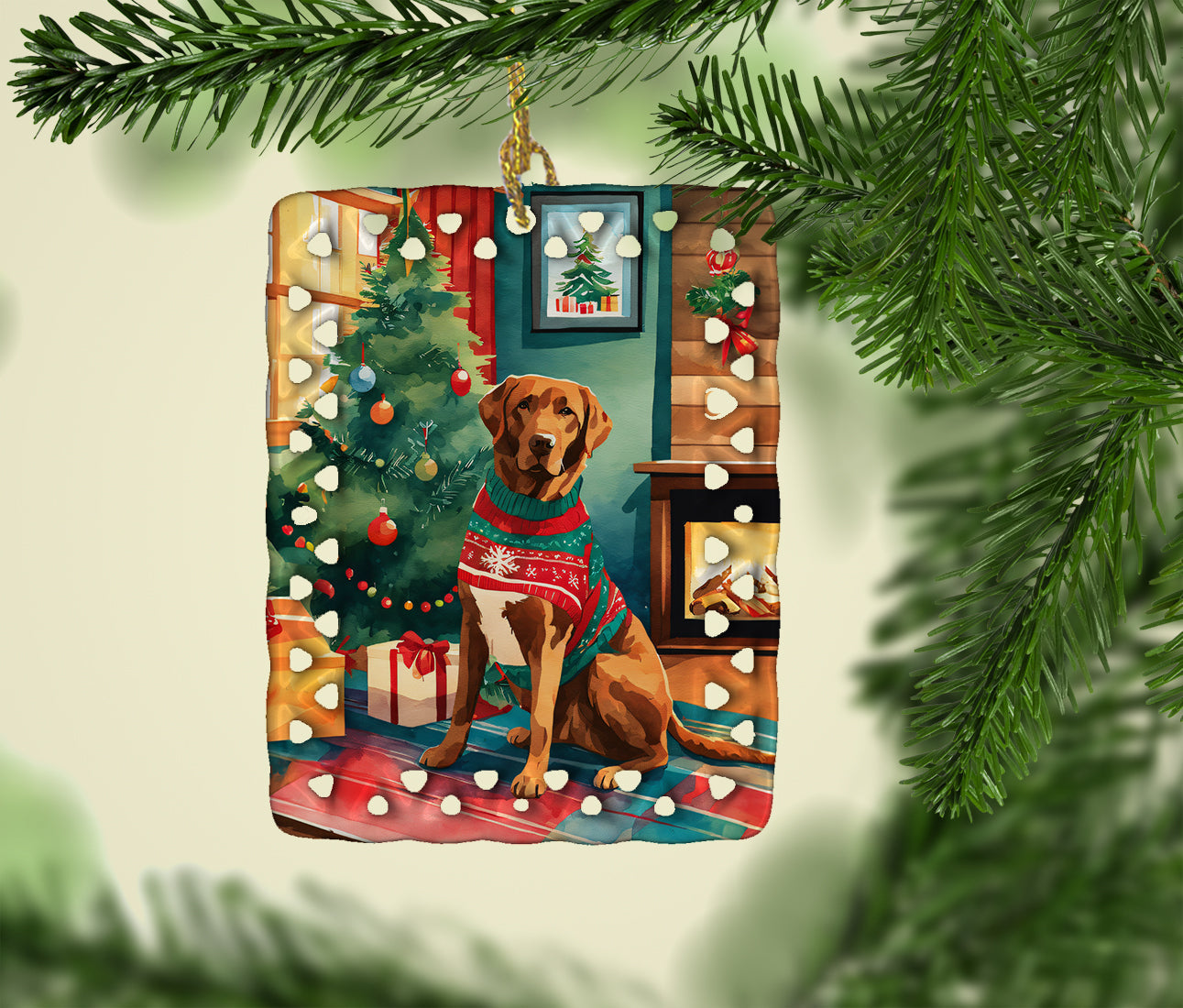 Chesapeake Bay Retriever Christmas Porcelain Ornament Christmas Tree Hanging Decorations for Home Christmas Holiday, Rectangle, Gift, Multicolor