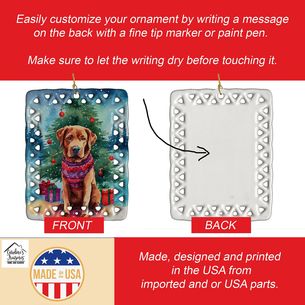 Chesapeake Bay Retriever Christmas Porcelain Ornament Christmas Tree Hanging Decorations for Home Christmas Holiday, Rectangle, Gift, Multicolor