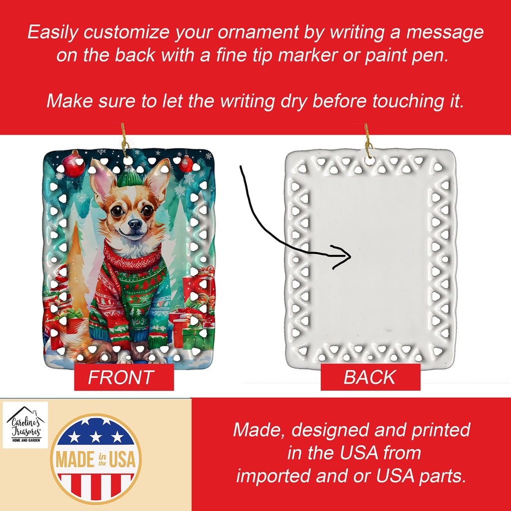 Chihuahua Christmas Porcelain Ornament Christmas Tree Hanging Decorations for Home Christmas Holiday, Rectangle, Gift, Multicolor
