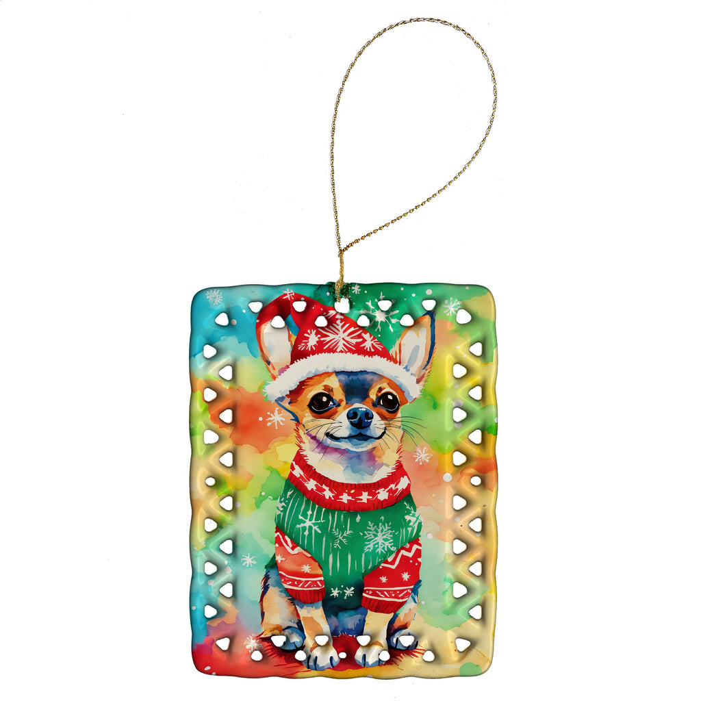 Chihuahua Christmas Porcelain Ornament Christmas Tree Hanging Decorations for Home Christmas Holiday, Rectangle, Gift, Multicolor
