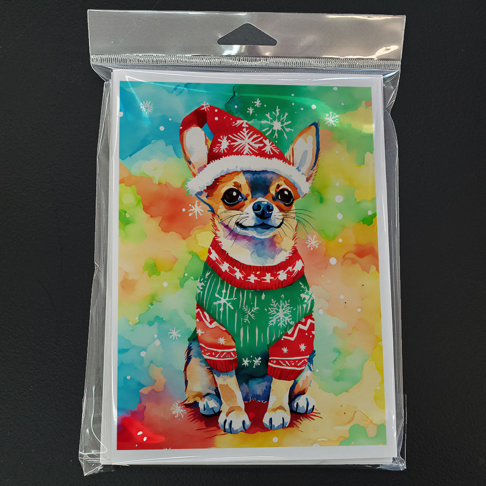 Chihuahua Christmas Greeting Cards Pack of 8 Blank Cards with Envelopes Whimsical A7 Size 5x7