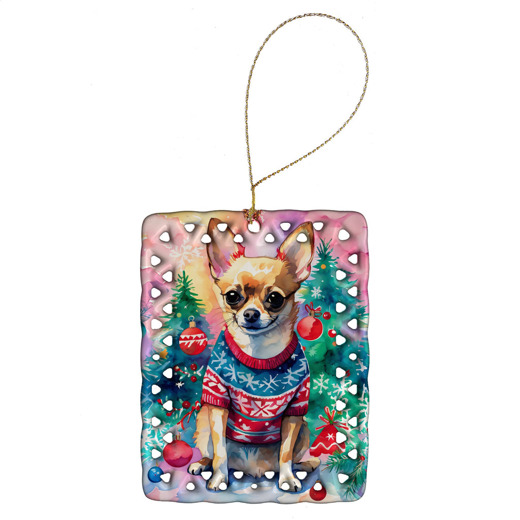 Chihuahua Christmas Porcelain Ornament Christmas Tree Hanging Decorations for Home Christmas Holiday, Rectangle, Gift, Multicolor