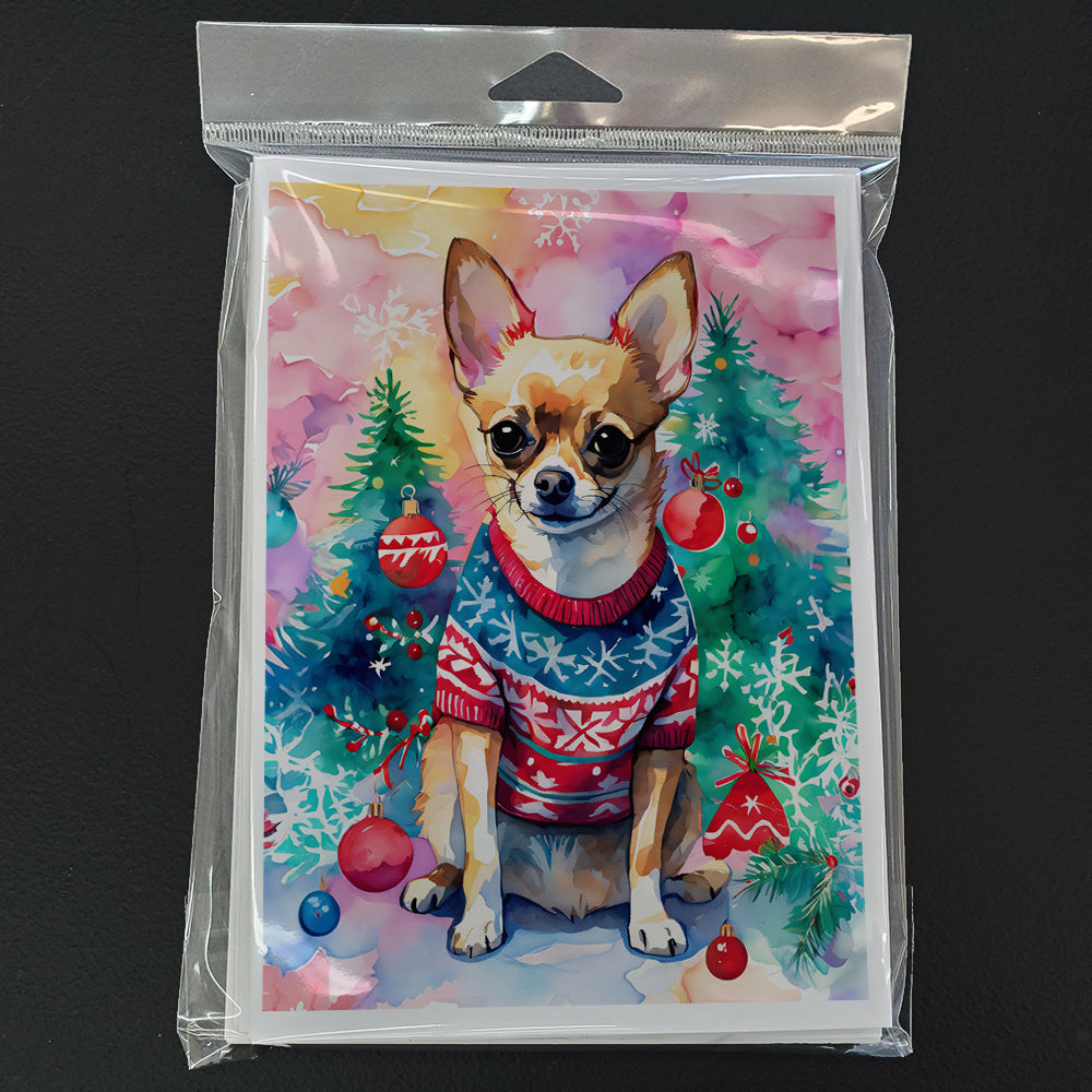Chihuahua Christmas Greeting Cards Pack of 8 Blank Cards with Envelopes Whimsical A7 Size 5x7
