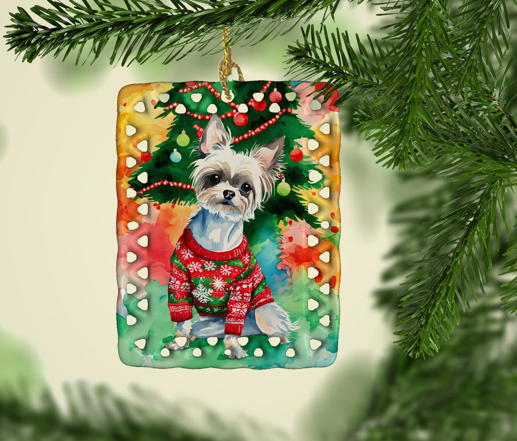 Chinese Crested Christmas Porcelain Ornament Christmas Tree Hanging Decorations for Home Christmas Holiday, Rectangle, Gift, Multicolor