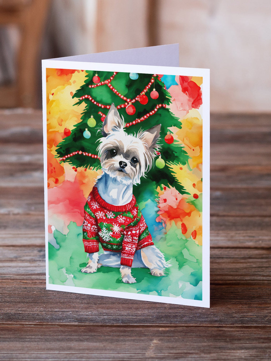 Chinese Crested Christmas Greeting Cards Pack of 8 Blank Cards with Envelopes Whimsical A7 Size 5x7