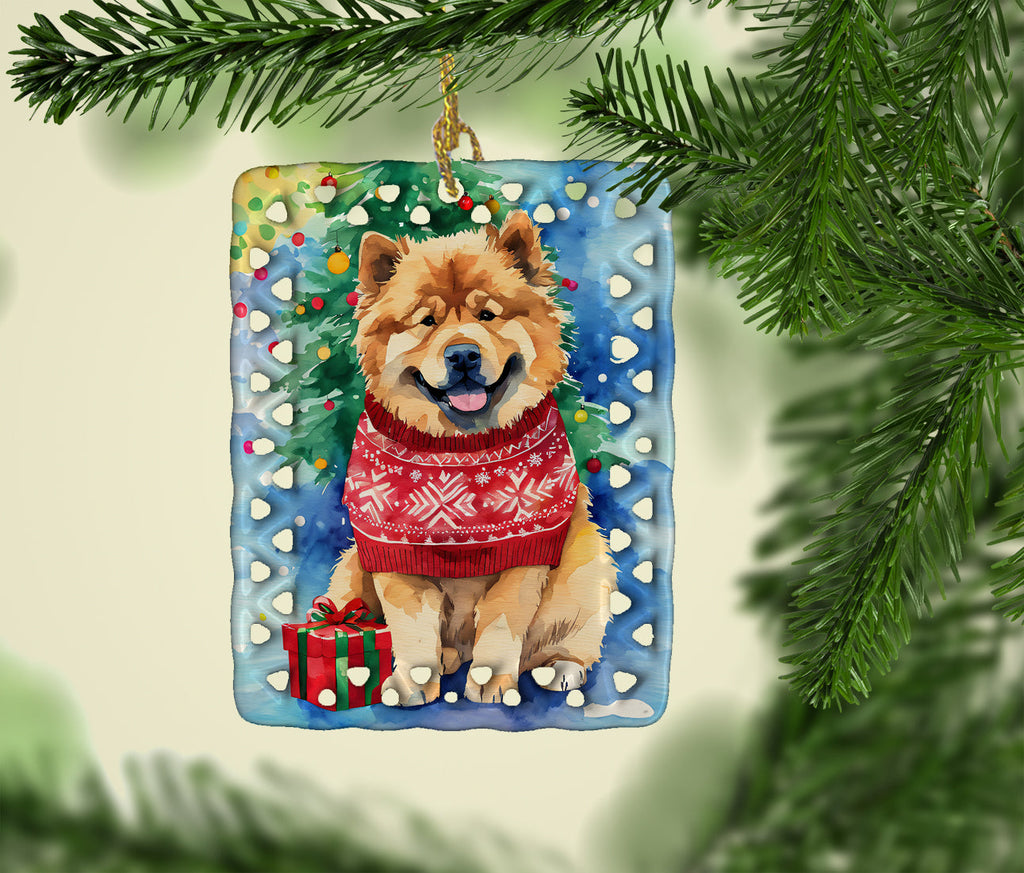 Chow Chow Christmas Porcelain Ornament Christmas Tree Hanging Decorations for Home Christmas Holiday, Rectangle, Gift, Multicolor