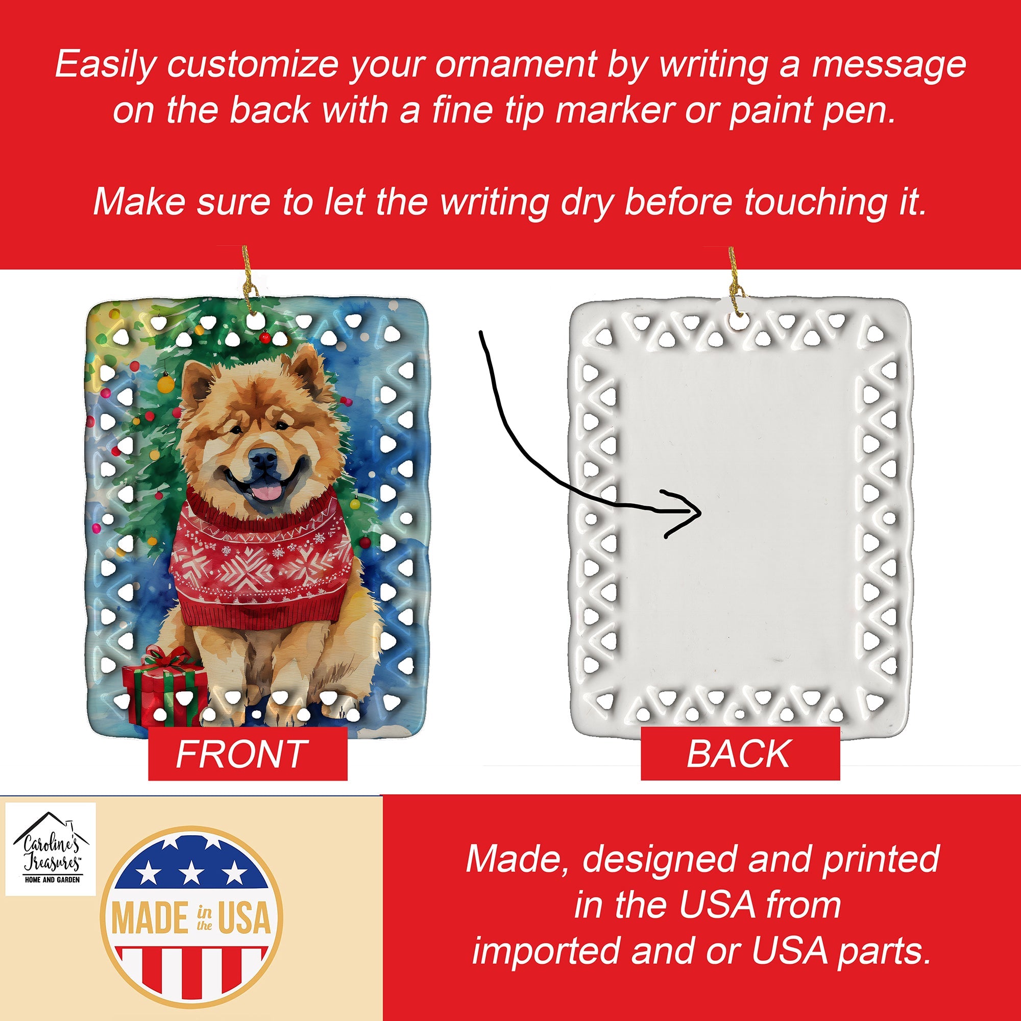 Chow Chow Christmas Porcelain Ornament Christmas Tree Hanging Decorations for Home Christmas Holiday, Rectangle, Gift, Multicolor