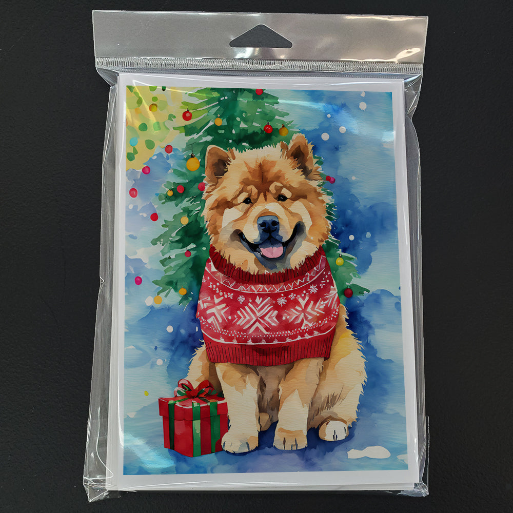 Chow Chow Christmas Greeting Cards Pack of 8 Blank Cards with Envelopes Whimsical A7 Size 5x7