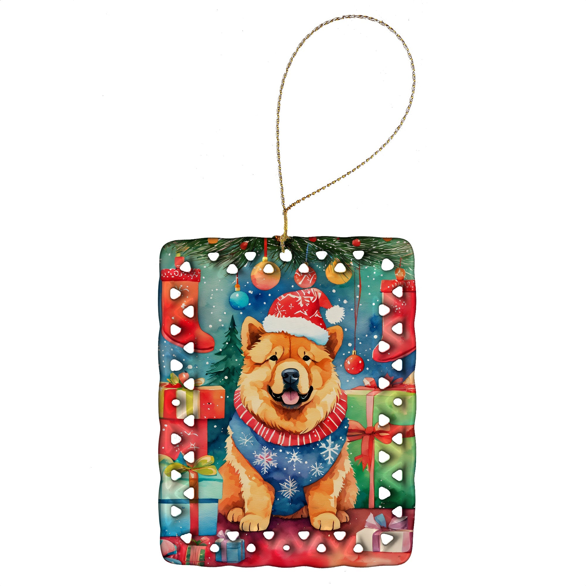 Chow Chow Christmas Porcelain Ornament Christmas Tree Hanging Decorations for Home Christmas Holiday, Rectangle, Gift, Multicolor