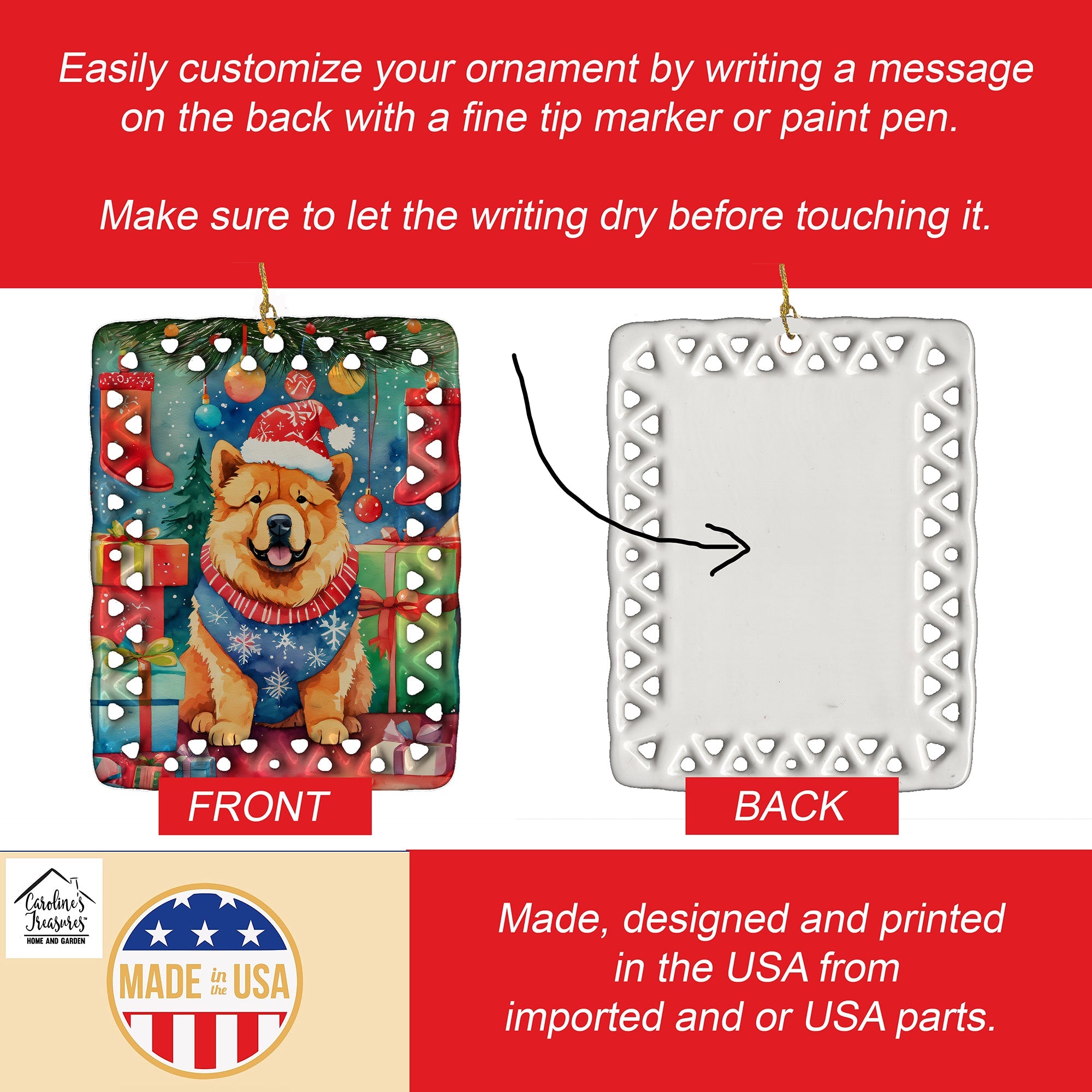 Chow Chow Christmas Porcelain Ornament Christmas Tree Hanging Decorations for Home Christmas Holiday, Rectangle, Gift, Multicolor