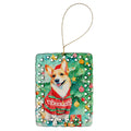 Corgi Christmas Porcelain Ornament Christmas Tree Hanging Decorations for Home Christmas Holiday, Rectangle, Gift, Multicolor