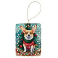 Corgi Christmas Porcelain Ornament Christmas Tree Hanging Decorations for Home Christmas Holiday, Rectangle, Gift, Multicolor