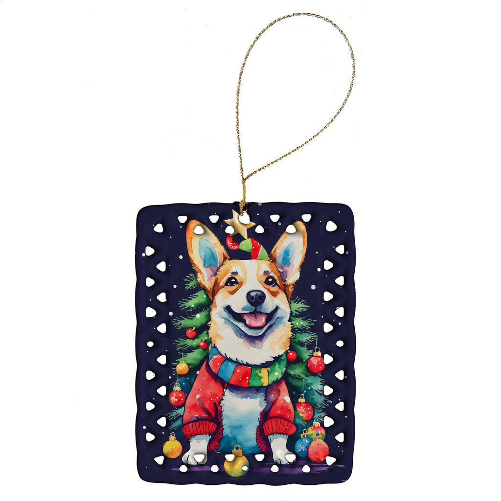 Corgi Christmas Porcelain Ornament Christmas Tree Hanging Decorations for Home Christmas Holiday, Rectangle, Gift, Multicolor