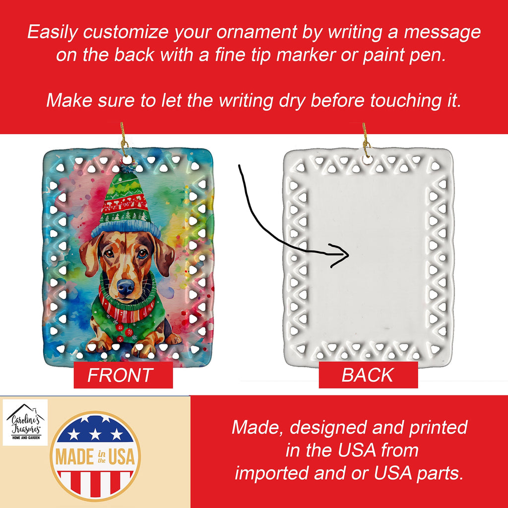 Dachshund Christmas Porcelain Ornament Christmas Tree Hanging Decorations for Home Christmas Holiday, Rectangle, Gift, Multicolor