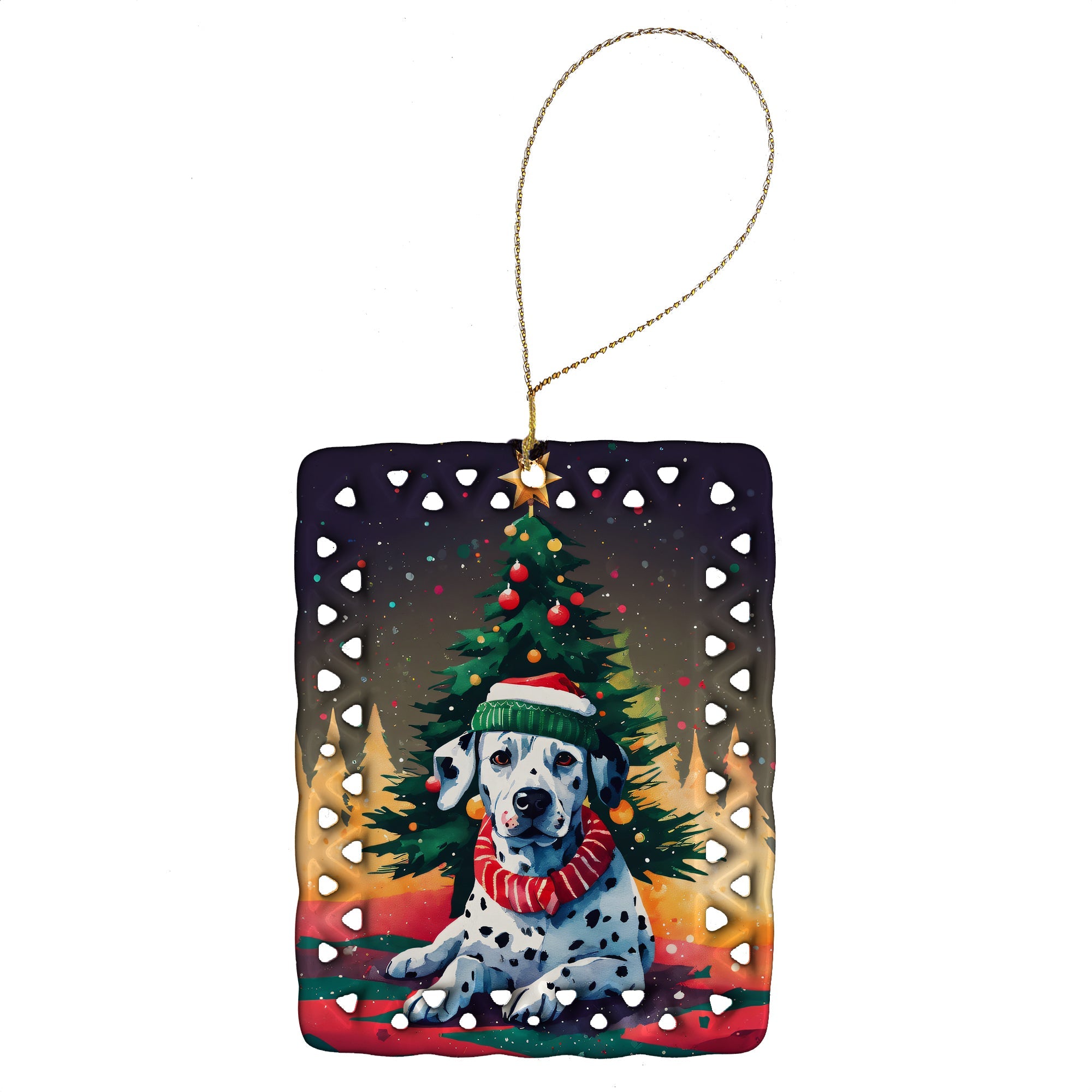 Dalmatian Christmas Porcelain Ornament Christmas Tree Hanging Decorations for Home Christmas Holiday, Rectangle, Gift, Multicolor