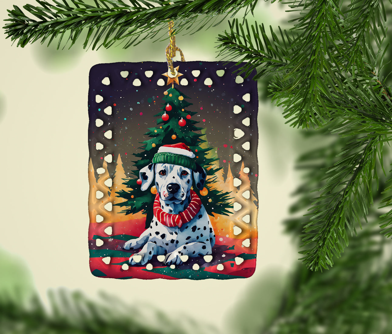 Dalmatian Christmas Porcelain Ornament Christmas Tree Hanging Decorations for Home Christmas Holiday, Rectangle, Gift, Multicolor