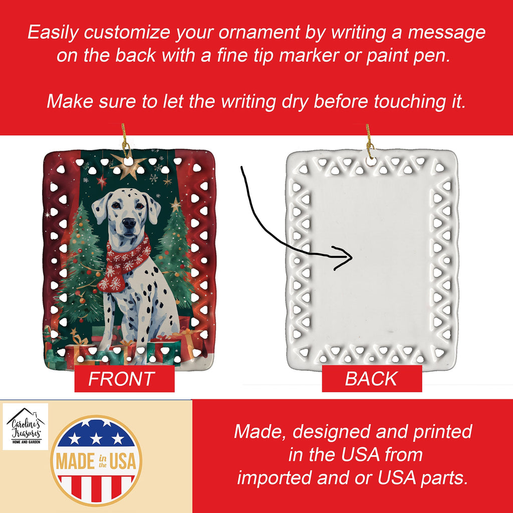 Dalmatian Christmas Porcelain Ornament Christmas Tree Hanging Decorations for Home Christmas Holiday, Rectangle, Gift, Multicolor