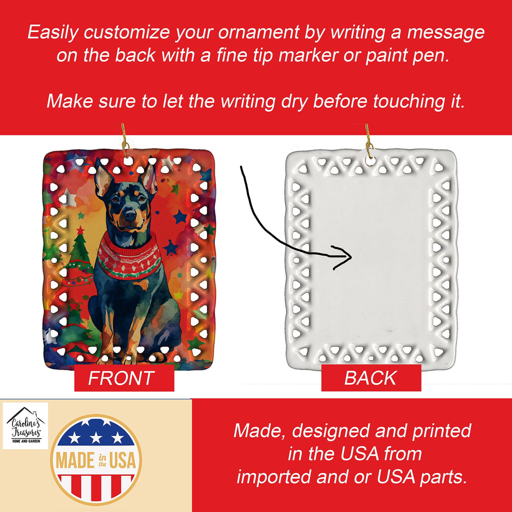 Doberman Pinscher Christmas Porcelain Ornament Christmas Tree Hanging Decorations for Home Christmas Holiday, Rectangle, Gift, Multicolor