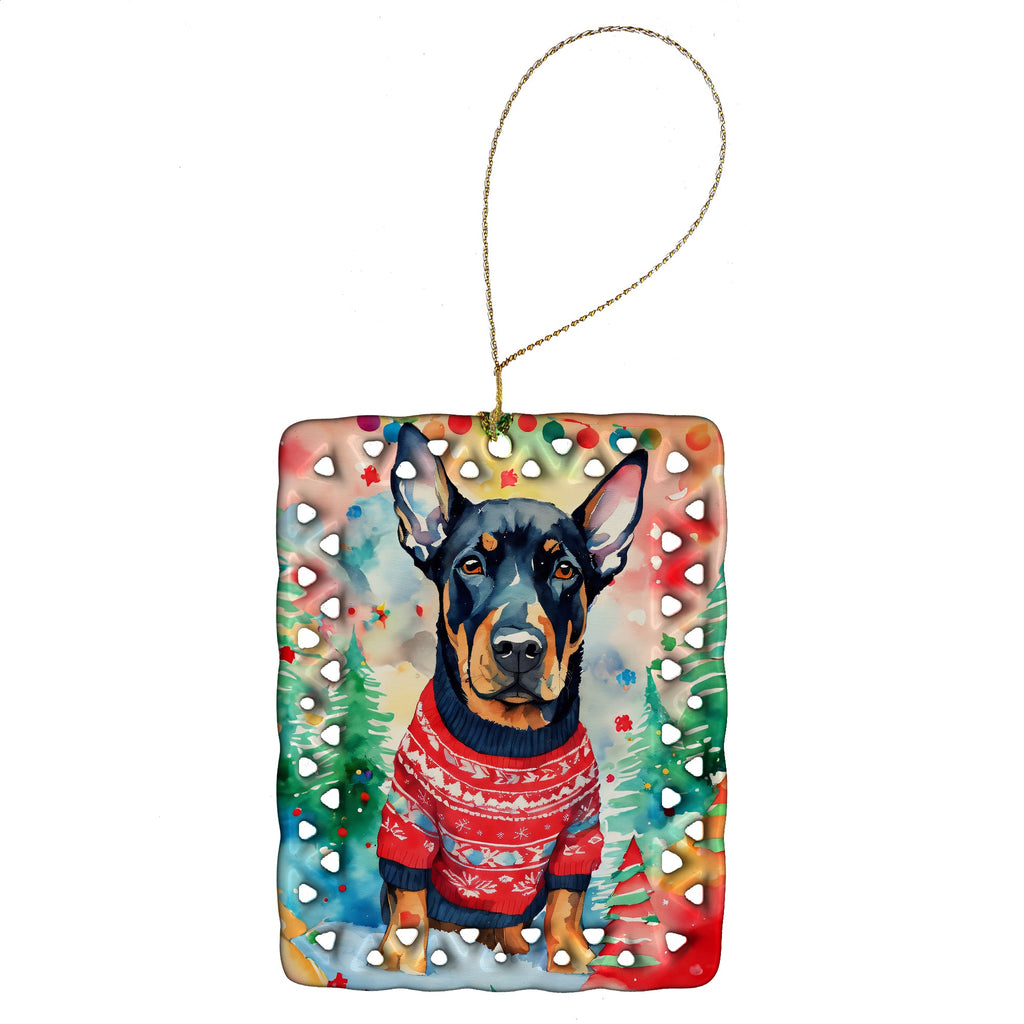 Doberman Pinscher Christmas Porcelain Ornament Christmas Tree Hanging Decorations for Home Christmas Holiday, Rectangle, Gift, Multicolor