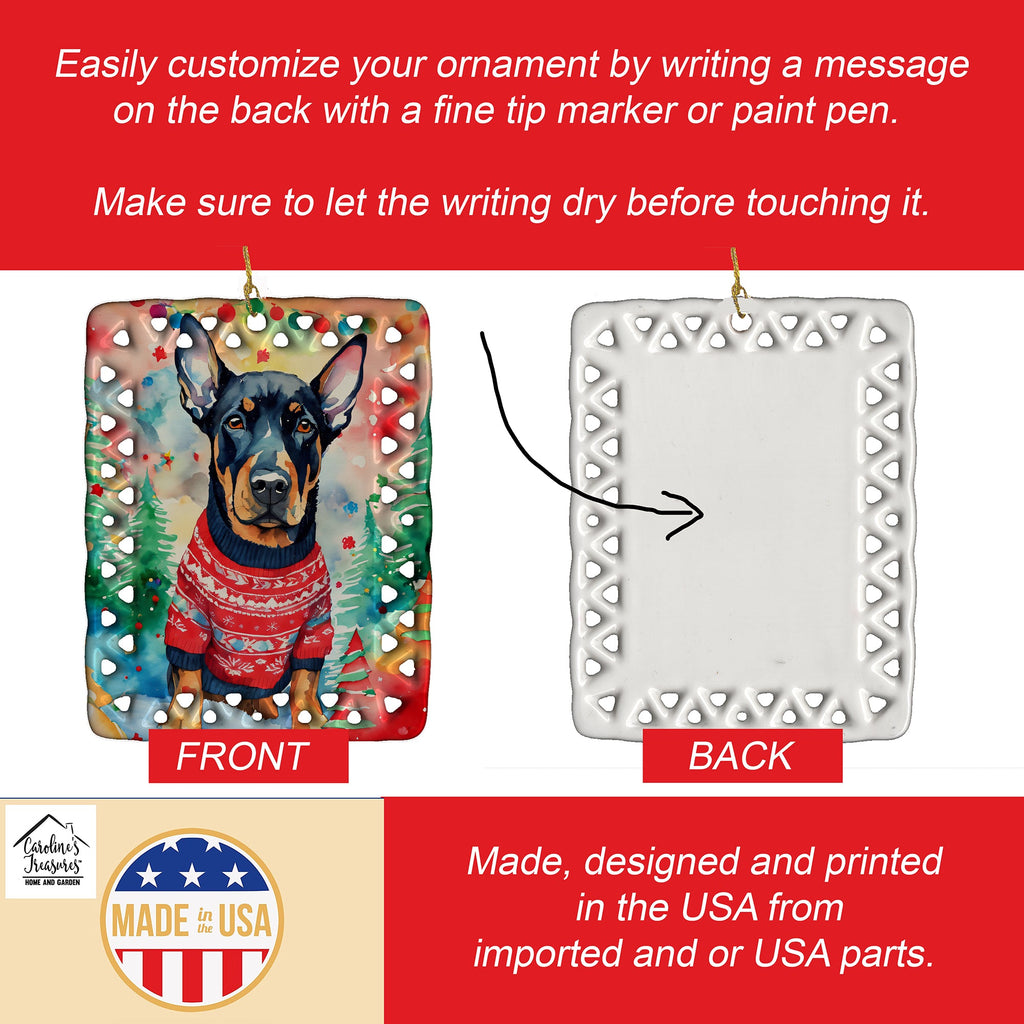 Doberman Pinscher Christmas Porcelain Ornament Christmas Tree Hanging Decorations for Home Christmas Holiday, Rectangle, Gift, Multicolor