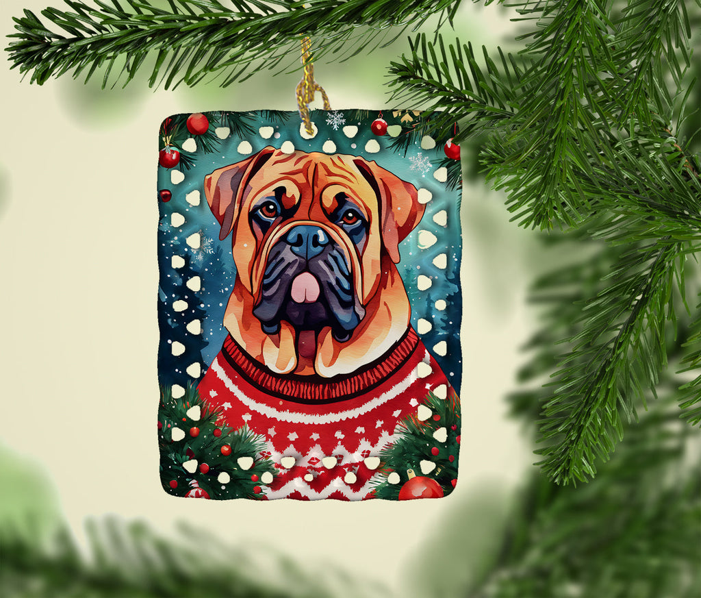 Dogue de Bordeaux Christmas Porcelain Ornament Christmas Tree Hanging Decorations for Home Christmas Holiday, Rectangle, Gift, Multicolor