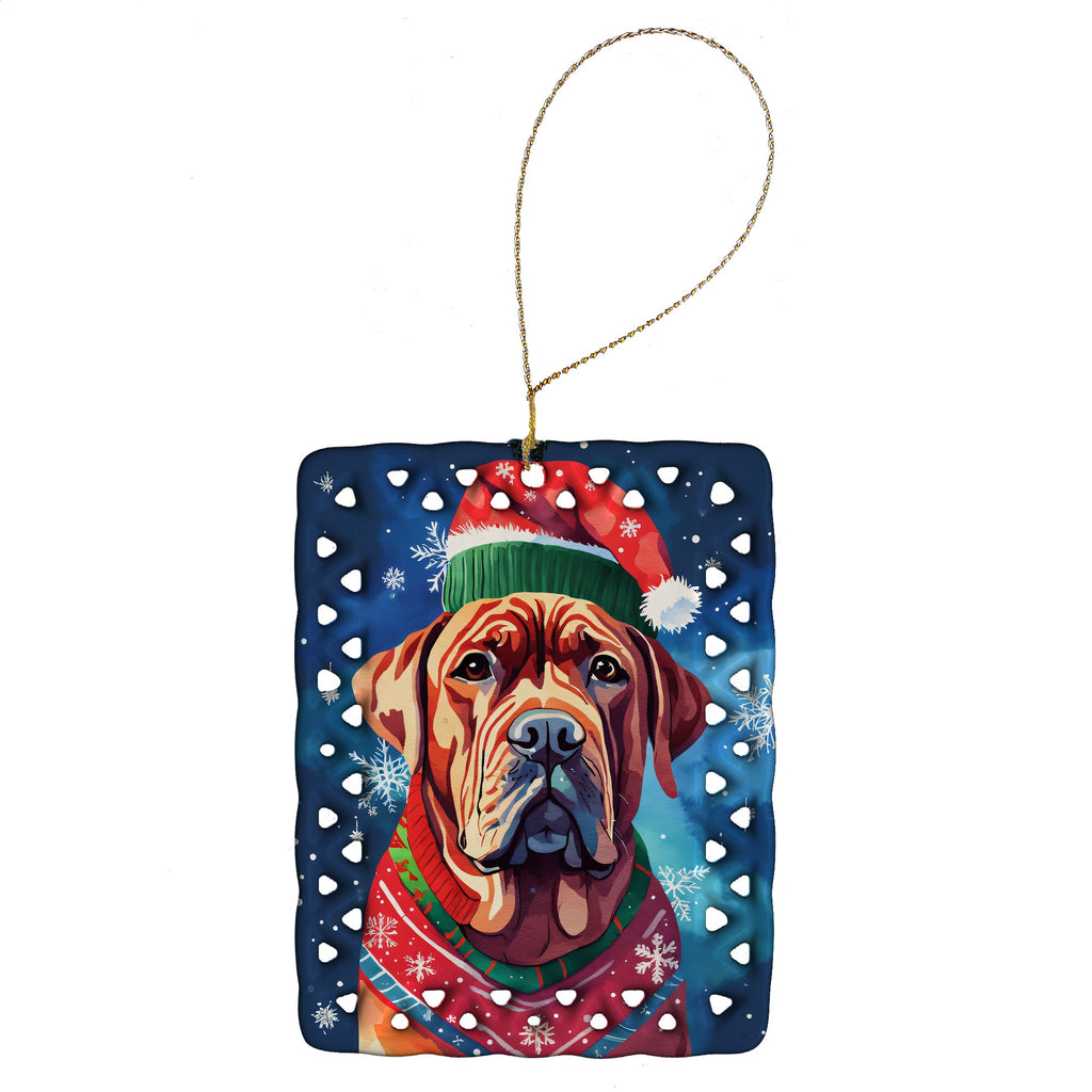 Dogue de Bordeaux Christmas Porcelain Ornament Christmas Tree Hanging Decorations for Home Christmas Holiday, Rectangle, Gift, Multicolor