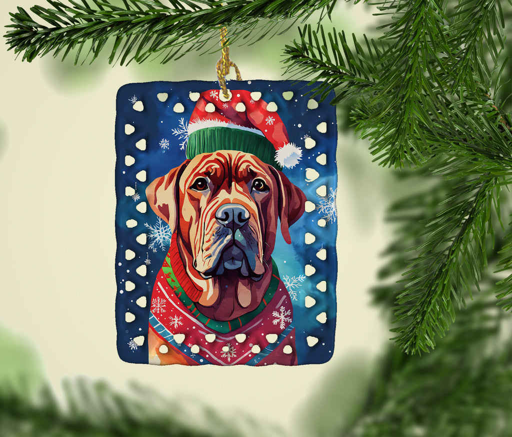 Dogue de Bordeaux Christmas Porcelain Ornament Christmas Tree Hanging Decorations for Home Christmas Holiday, Rectangle, Gift, Multicolor