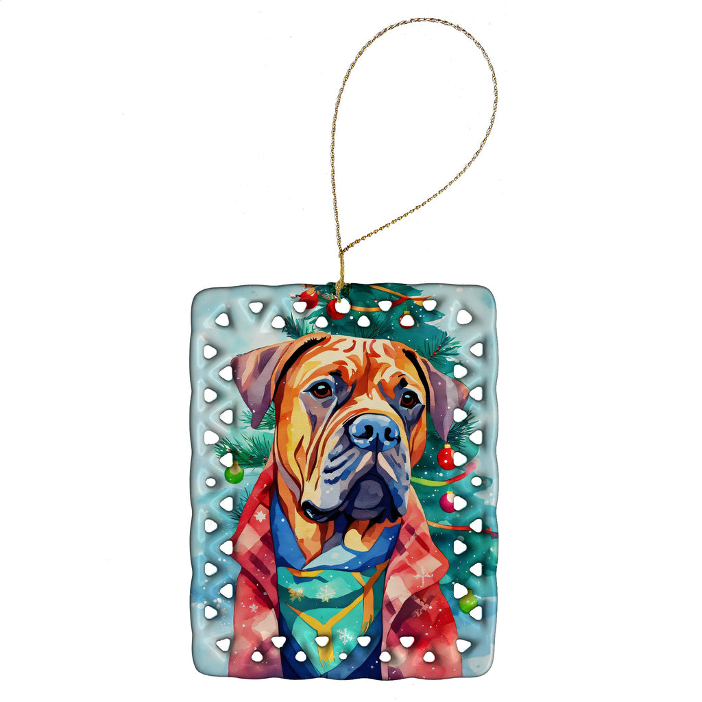 Dogue de Bordeaux Christmas Porcelain Ornament Christmas Tree Hanging Decorations for Home Christmas Holiday, Rectangle, Gift, Multicolor