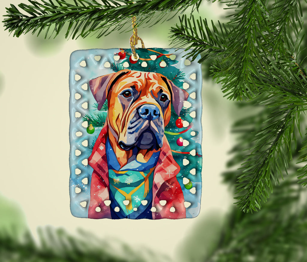 Dogue de Bordeaux Christmas Porcelain Ornament Christmas Tree Hanging Decorations for Home Christmas Holiday, Rectangle, Gift, Multicolor