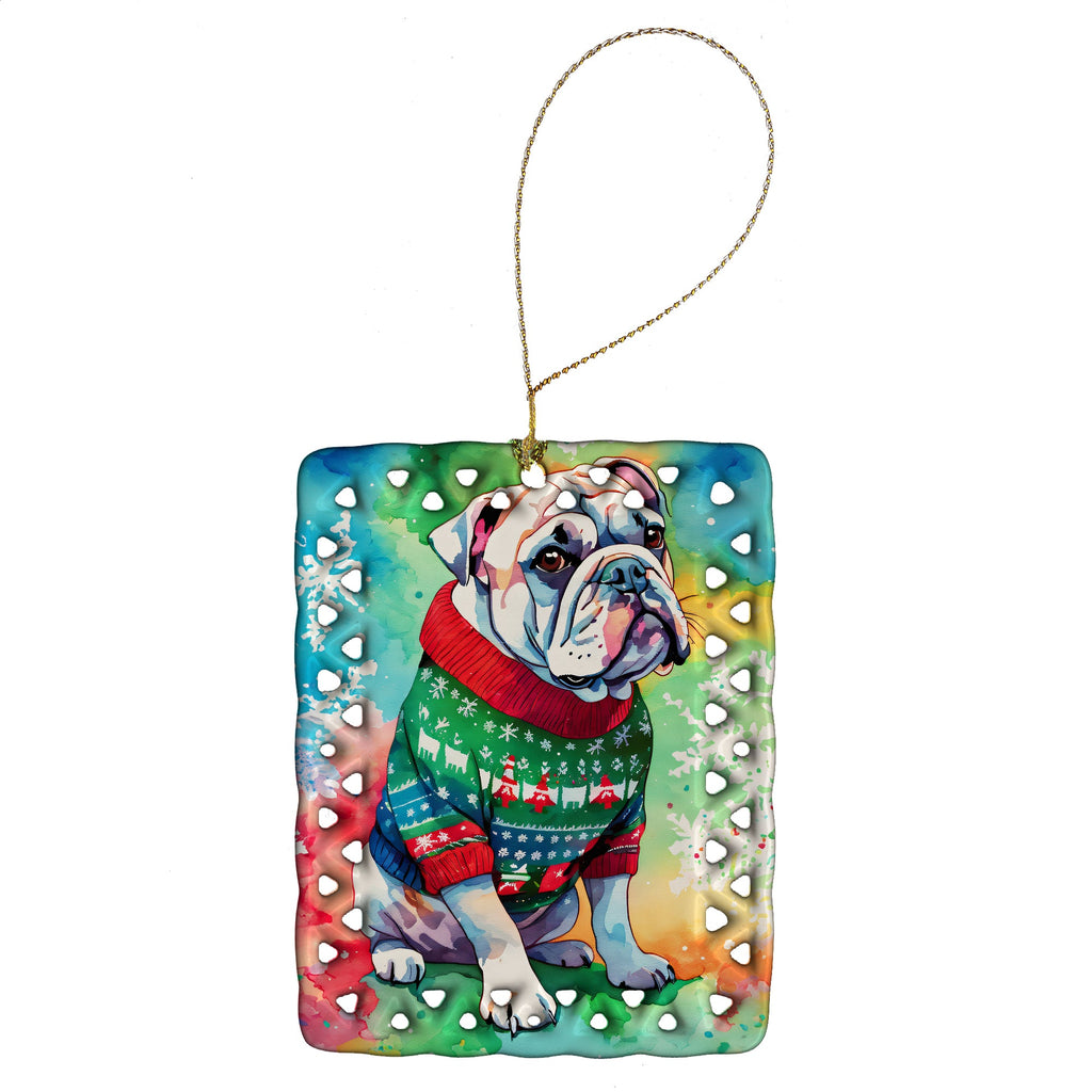 English Bulldog Christmas Porcelain Ornament Christmas Tree Hanging Decorations for Home Christmas Holiday, Rectangle, Gift, Multicolor
