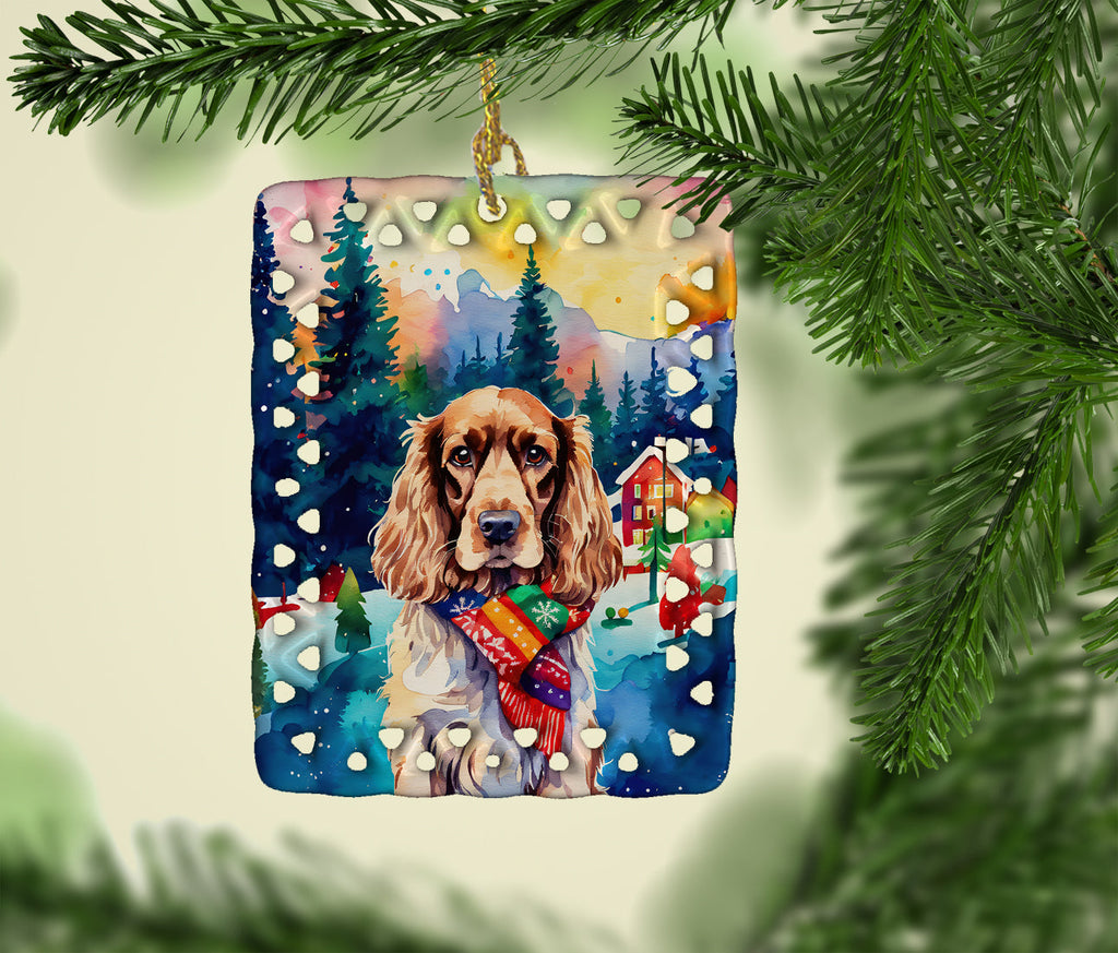 English Cocker Spaniel Christmas Porcelain Ornament Christmas Tree Hanging Decorations for Home Christmas Holiday, Rectangle, Gift, Multicolor