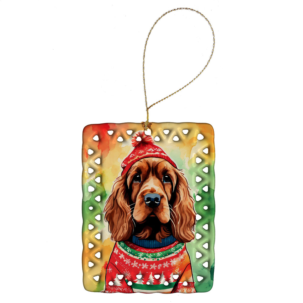 English Cocker Spaniel Christmas Porcelain Ornament Christmas Tree Hanging Decorations for Home Christmas Holiday, Rectangle, Gift, Multicolor