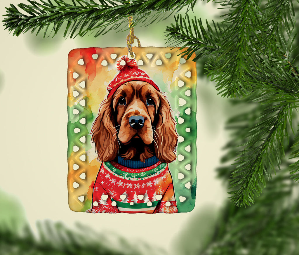 English Cocker Spaniel Christmas Porcelain Ornament Christmas Tree Hanging Decorations for Home Christmas Holiday, Rectangle, Gift, Multicolor