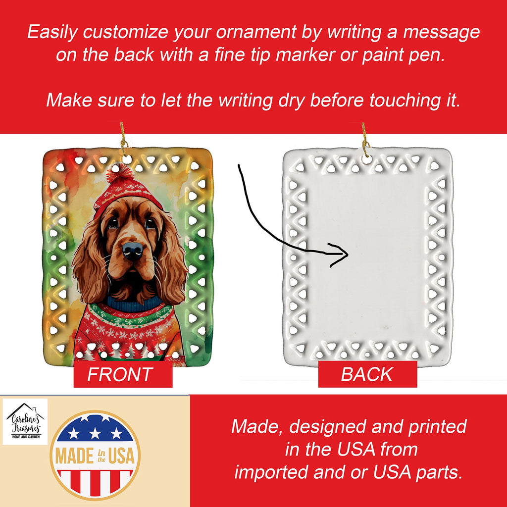 English Cocker Spaniel Christmas Porcelain Ornament Christmas Tree Hanging Decorations for Home Christmas Holiday, Rectangle, Gift, Multicolor