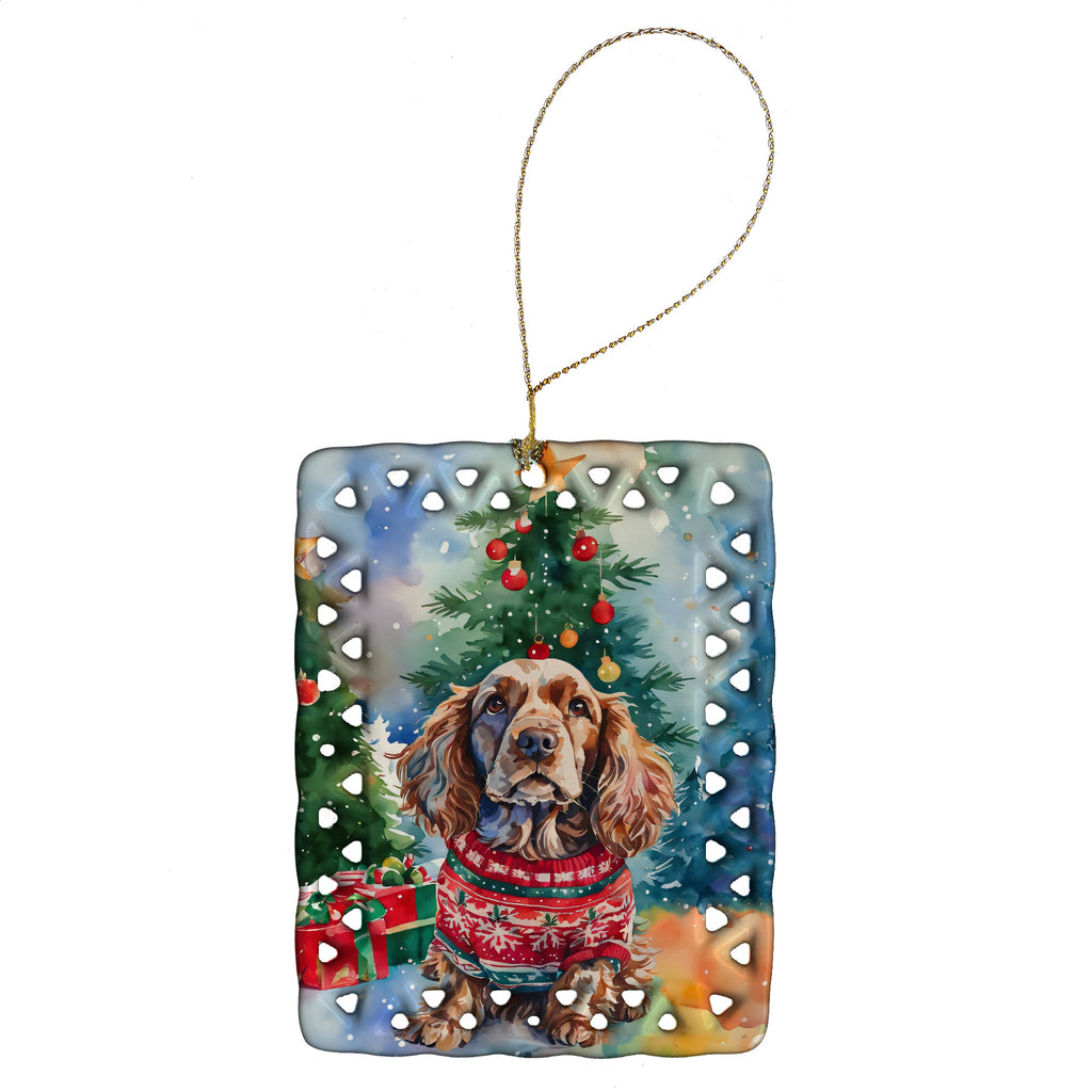 English Cocker Spaniel Christmas Porcelain Ornament Christmas Tree Hanging Decorations for Home Christmas Holiday, Rectangle, Gift, Multicolor